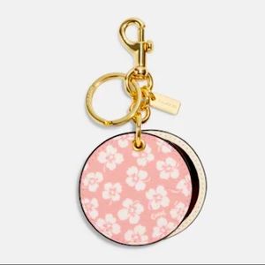 NEW! COACH Mirror Keychain / Bag Charm, Ditsy Print w/ Dogleash Clip, NWT!